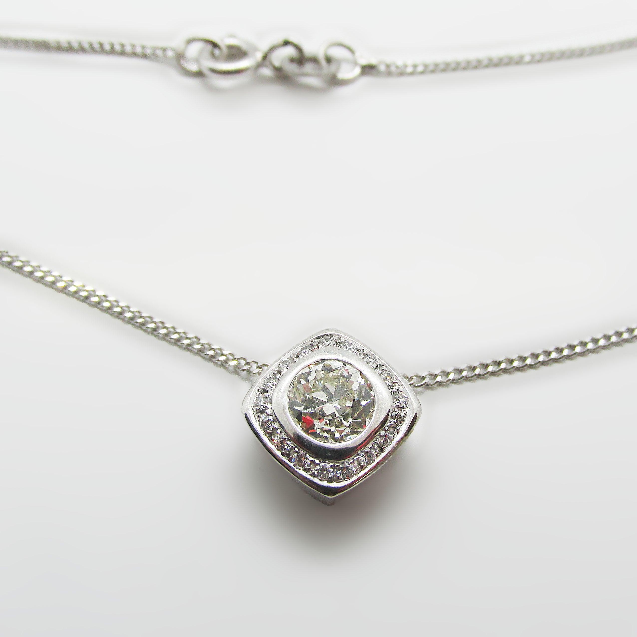 Round Diamond Cushion Halo Pendant 14k - Thenetjeweler