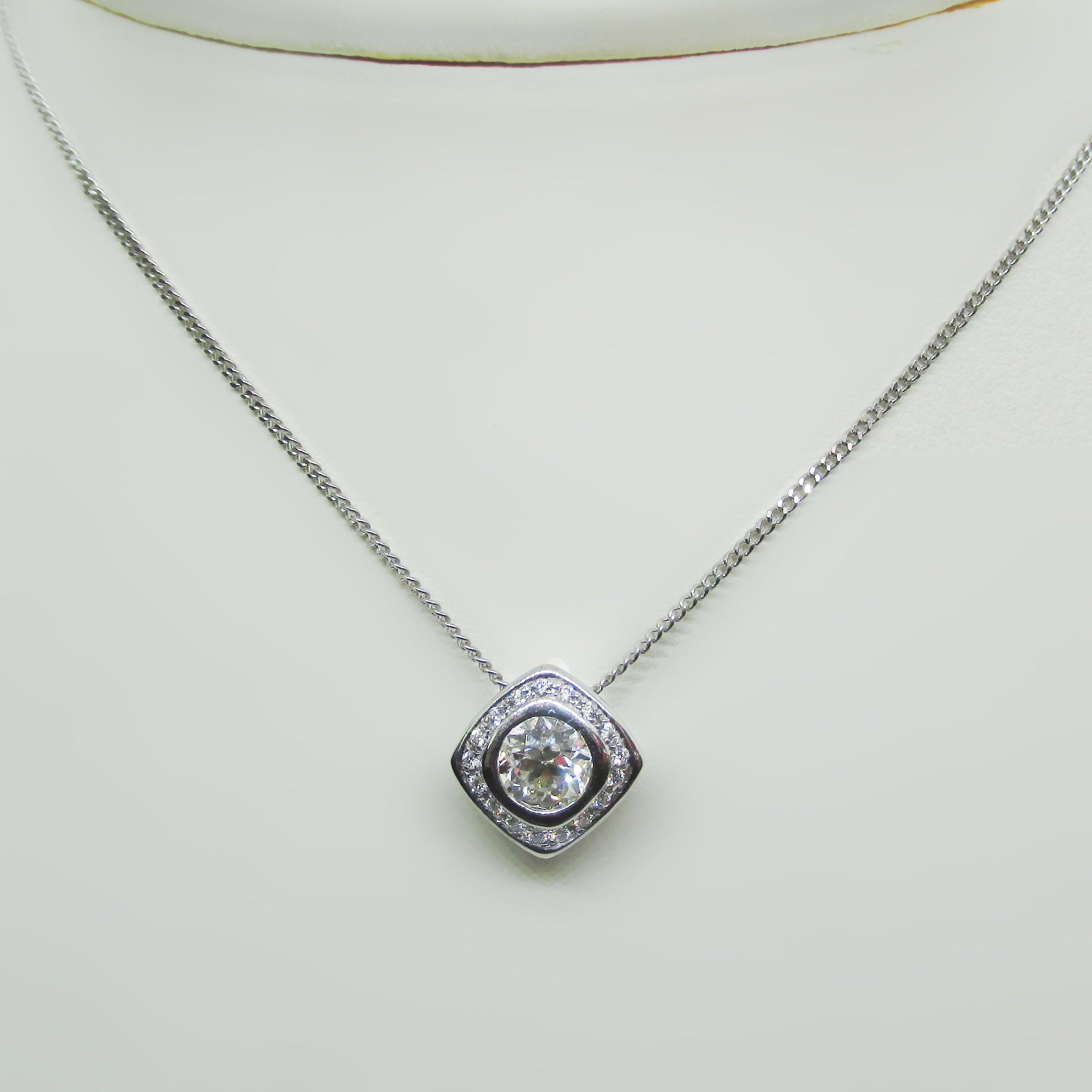 Round Diamond Cushion Halo Pendant 14k - Thenetjeweler
