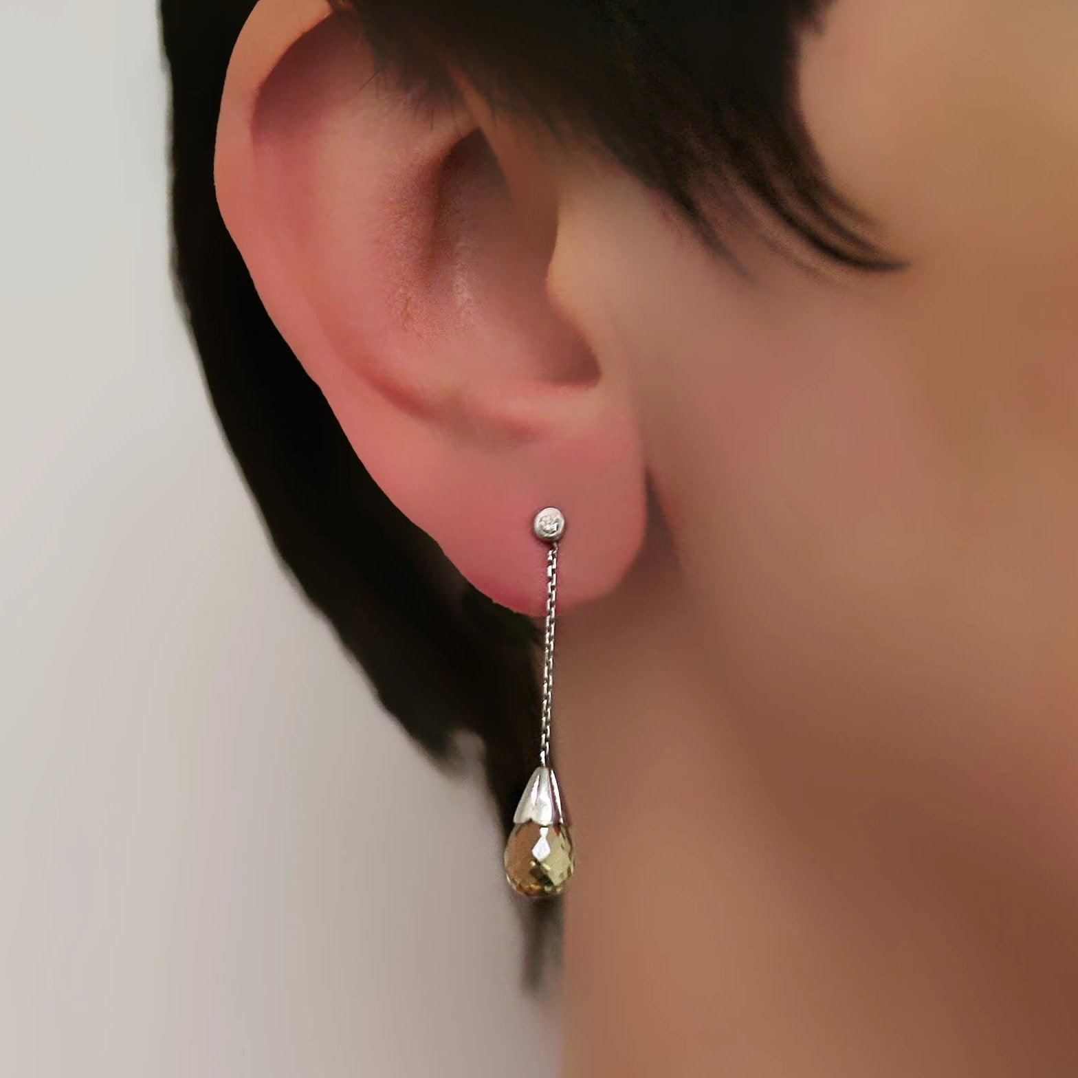 Lemon Quartz & Diamond Drop Earrings - Thenetjeweler