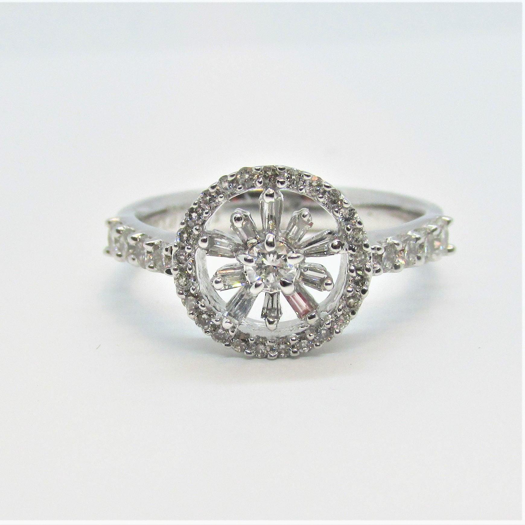 Round and Baguette Diamond Flower Ring - Thenetjeweler