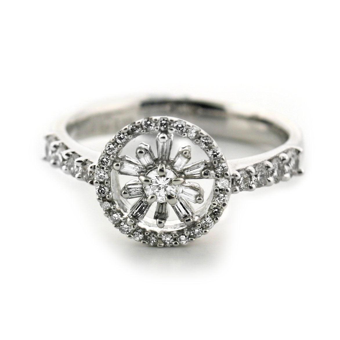 Round and Baguette Diamond Flower Ring - Thenetjeweler