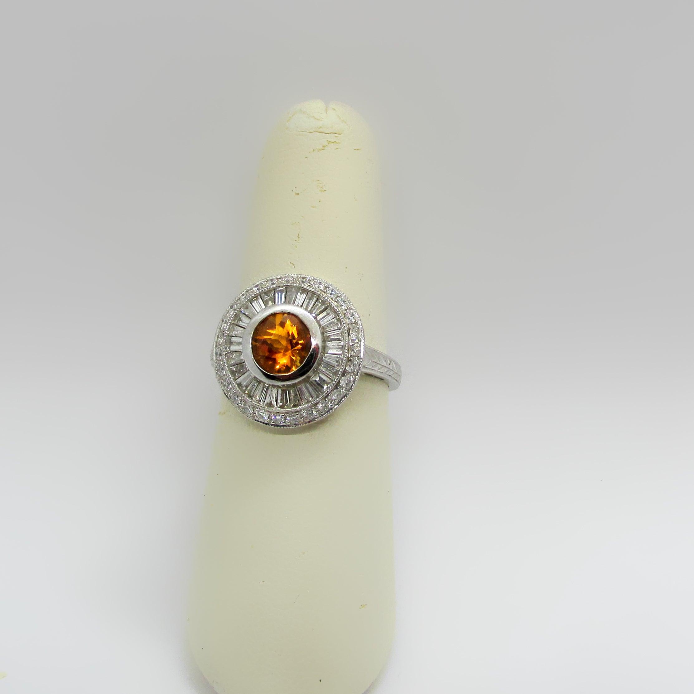 Citrine Double Diamond Halo Ring 18K White gold - Thenetjeweler