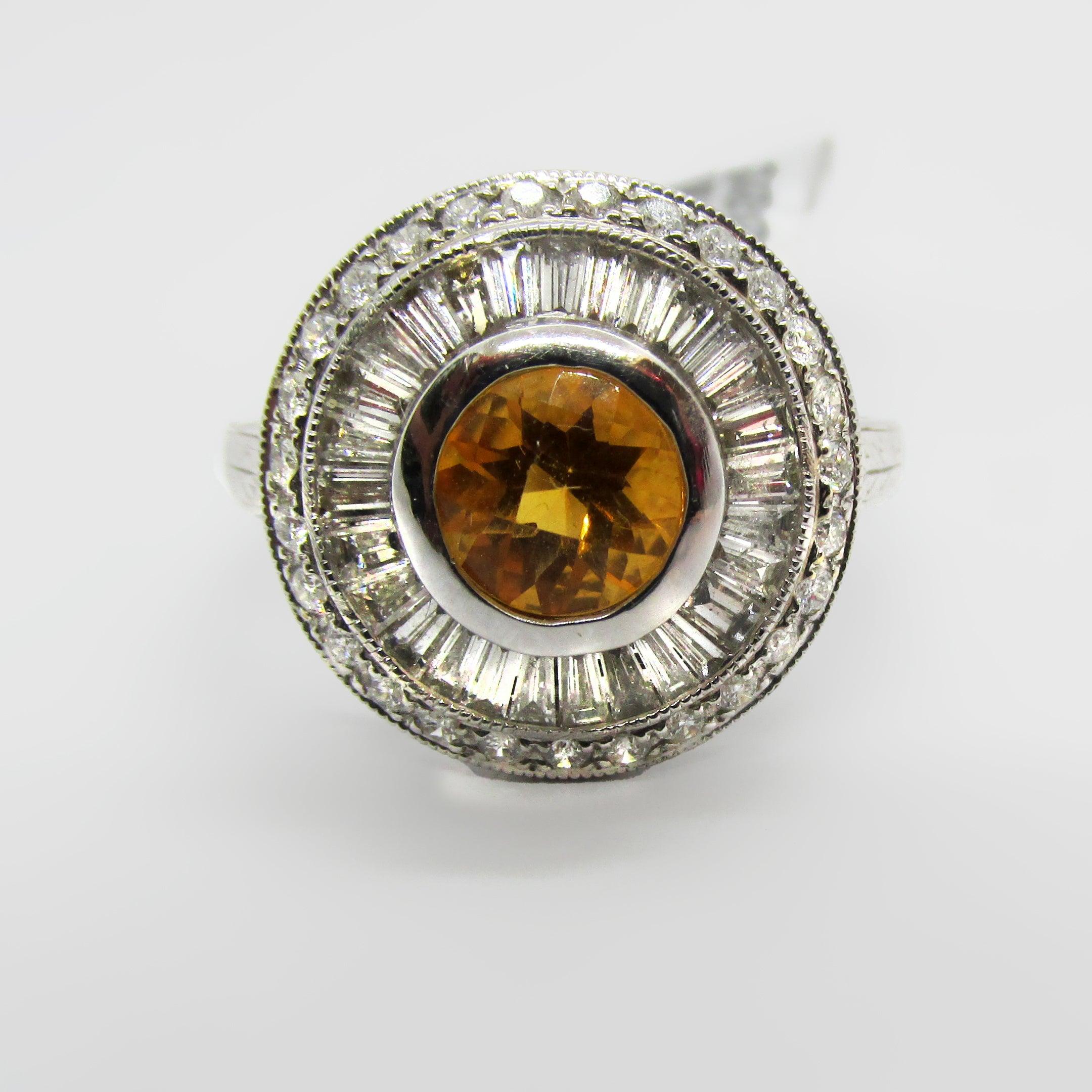 Citrine Double Diamond Halo Ring 18K White gold - Thenetjeweler