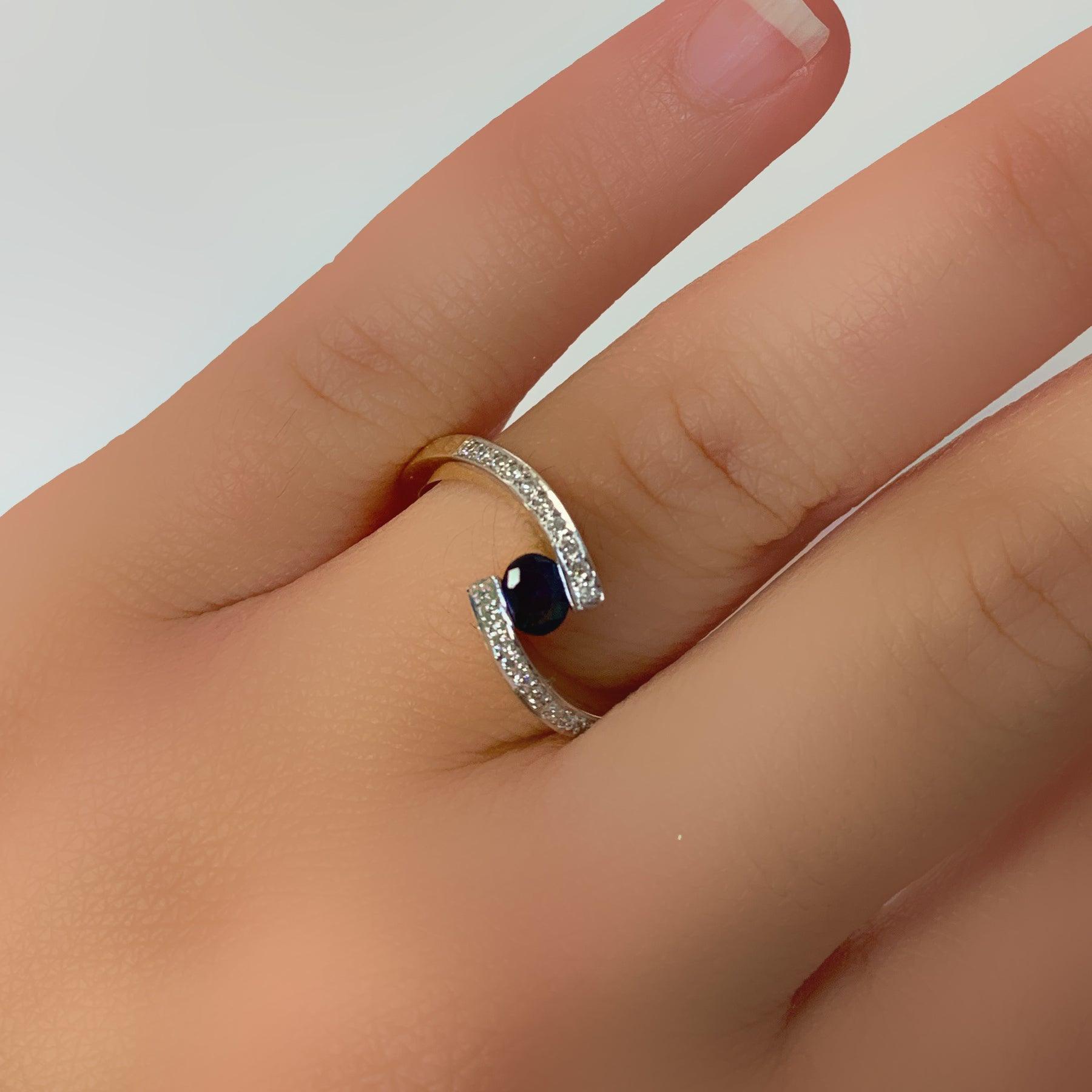 Blue Sapphire and Diamond Twist Band Ring Yellow Gold - Thenetjeweler
