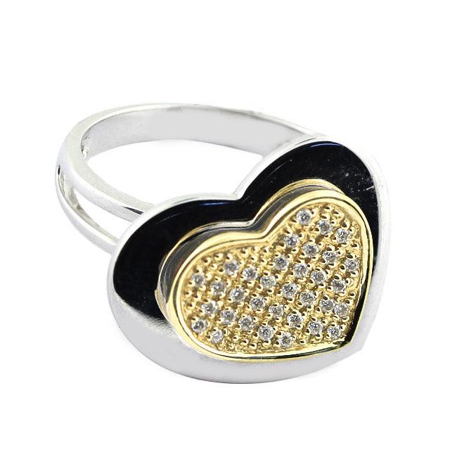 Diamond Double Hearts Ring 2-Tone Gold - Thenetjeweler