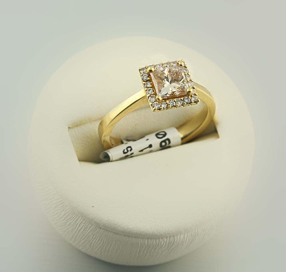 Princess Cut Champagne Diamond Halo Engagement Ring - Thenetjeweler