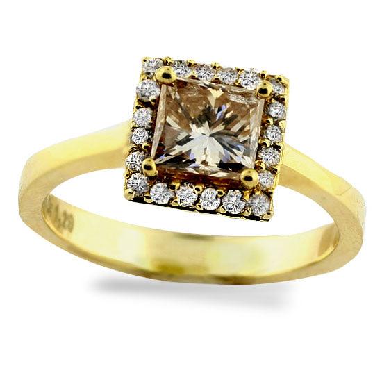 Princess Cut Champagne Diamond Halo Engagement Ring - Thenetjeweler