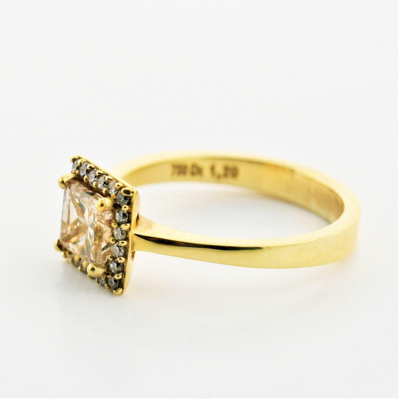Princess Cut Champagne Diamond Halo Engagement Ring - Thenetjeweler
