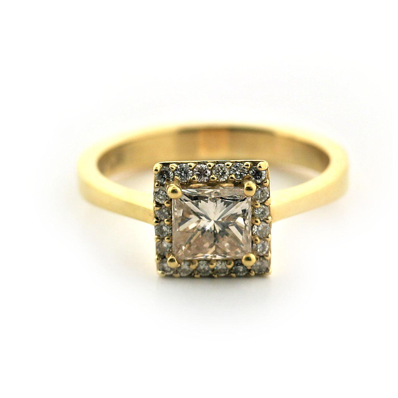 Princess Cut Champagne Diamond Halo Engagement Ring - Thenetjeweler