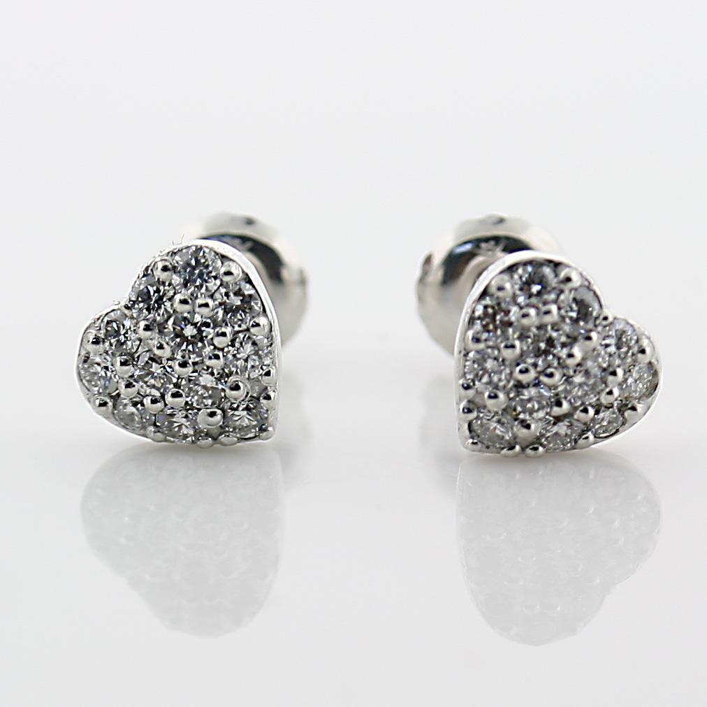 Diamond Heart Stud Earrings 14k White Gold Screw Back 0.35 carat - Thenetjeweler