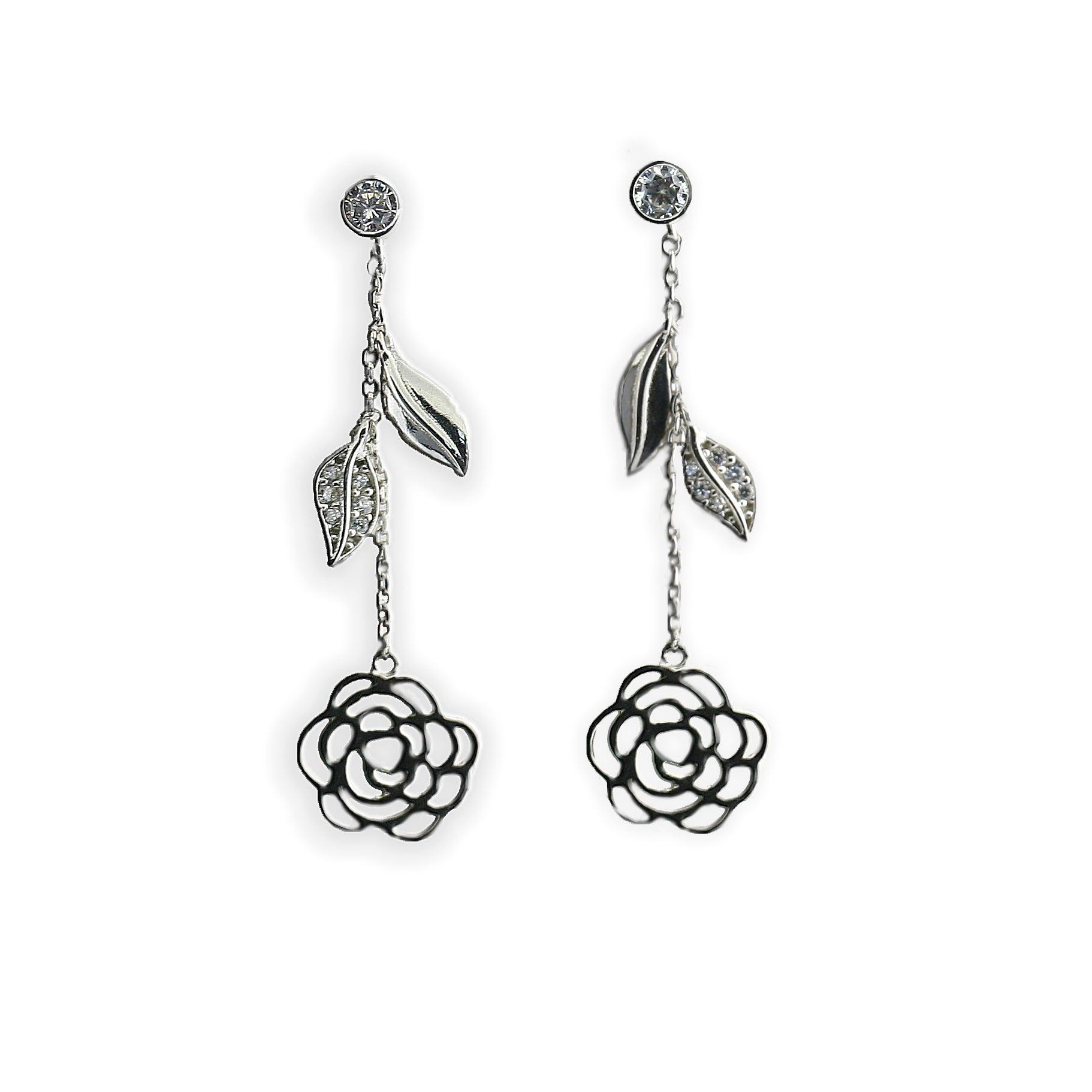 Leaf Drop Earrings Silver - Thenetjeweler