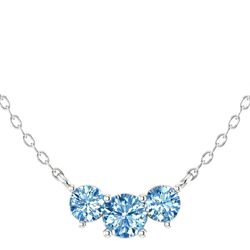 Three Stone Diamond Pendant Necklace 14K White Gold - Thenetjeweler