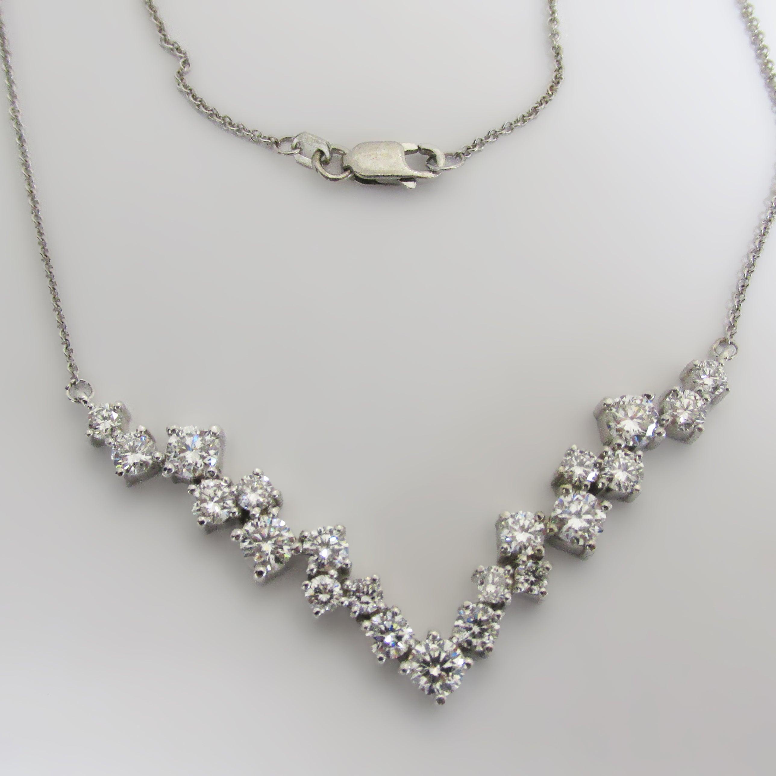 Diamond V Necklace 14k White Gold 4.4 ct. tw - Thenetjeweler