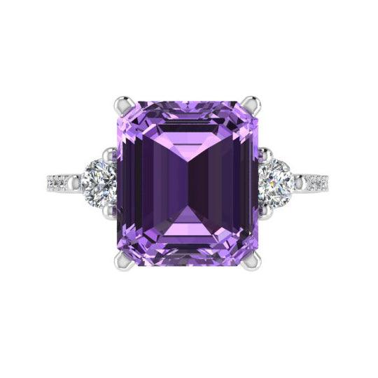 Emerald Cut Amethyst and Diamond Ring - Thenetjeweler