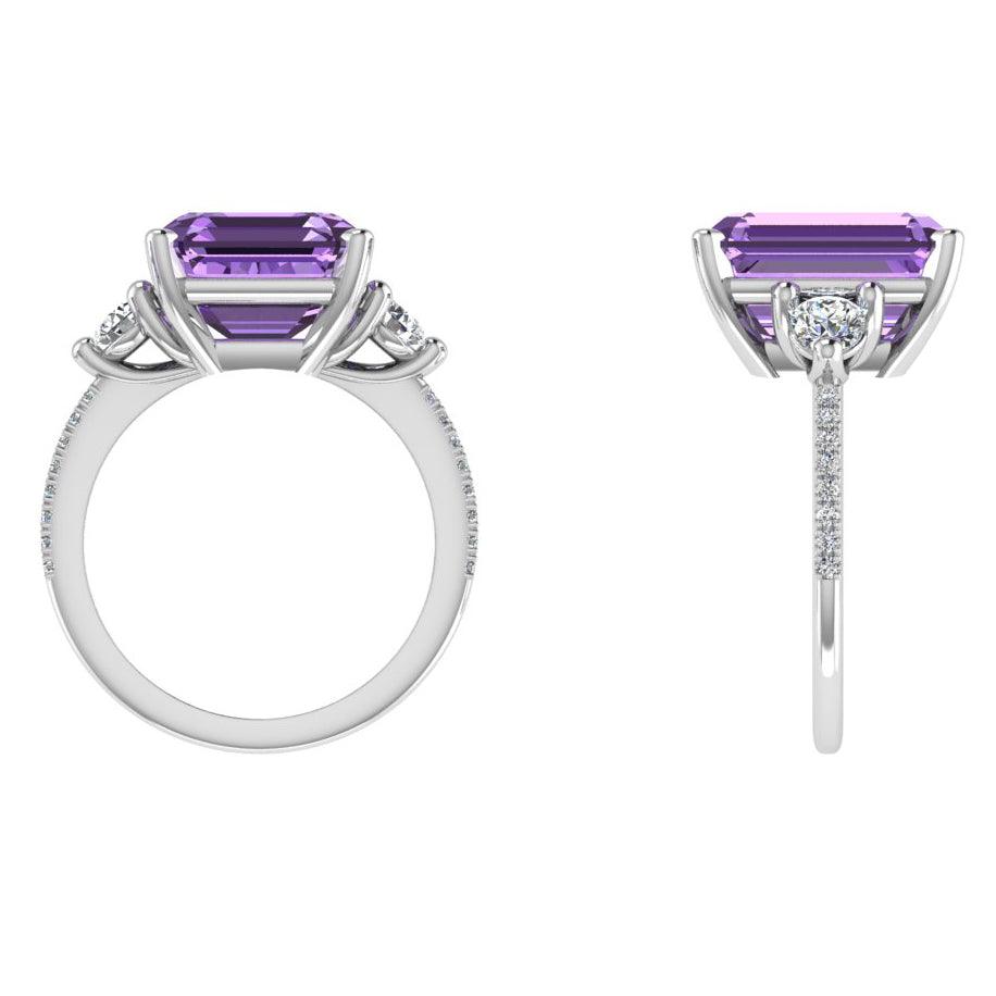 Emerald Cut Amethyst and Diamond Ring - Thenetjeweler