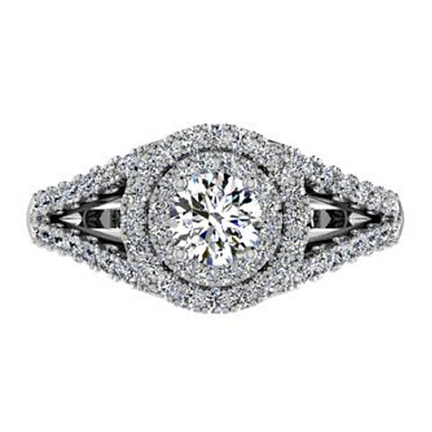 Round Halo Split Shank Diamond Engagement Ring - Thenetjeweler