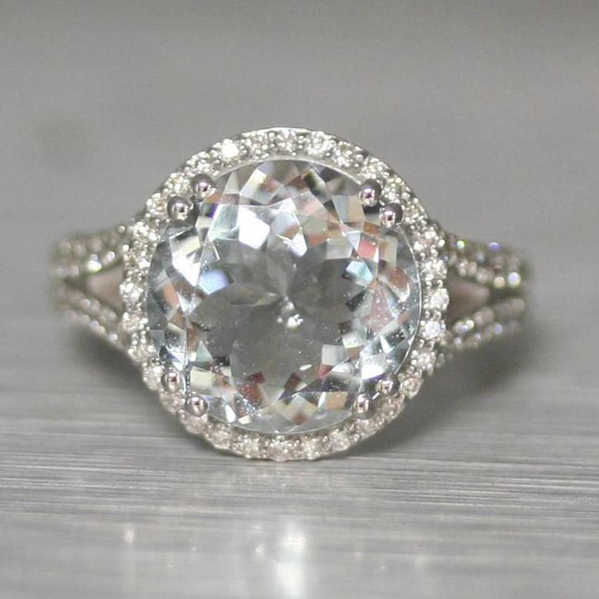 Aquamarine and Diamond Ring 18K White Gold - Thenetjeweler
