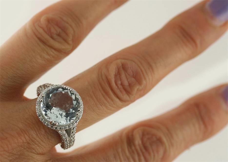 Aquamarine and Diamond Ring 18K White Gold - Thenetjeweler