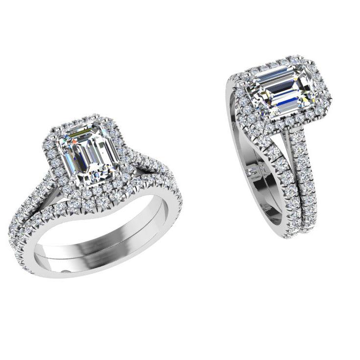 Emerald Shaped Diamond Wedding Ring Set - Thenetjeweler