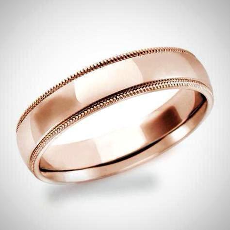 Milgrain Comfort Fit Wedding Ring 14K Pink Gold 5mm Band - Thenetjeweler