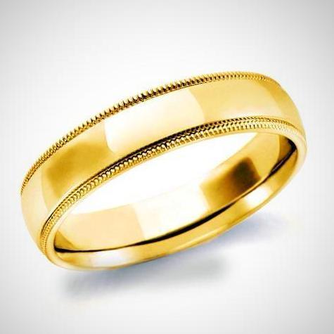 Milgrain Comfort Fit Wedding Ring 14K Yellow Gold 5mm Band - Thenetjeweler