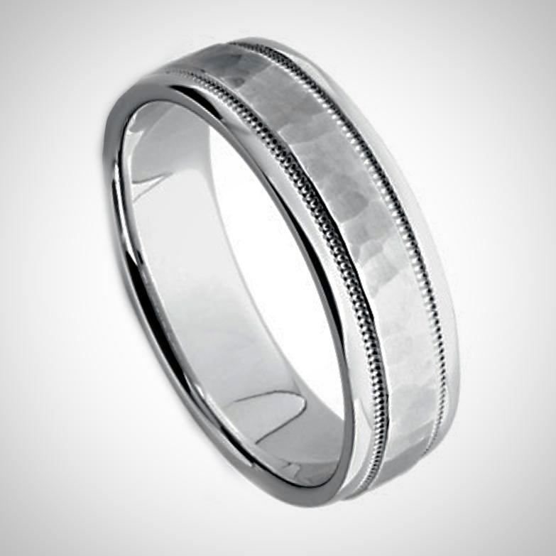 Men's Hammered Wedding Ring Comfort Fit Band 14k White Gold 6mm - Thenetjeweler