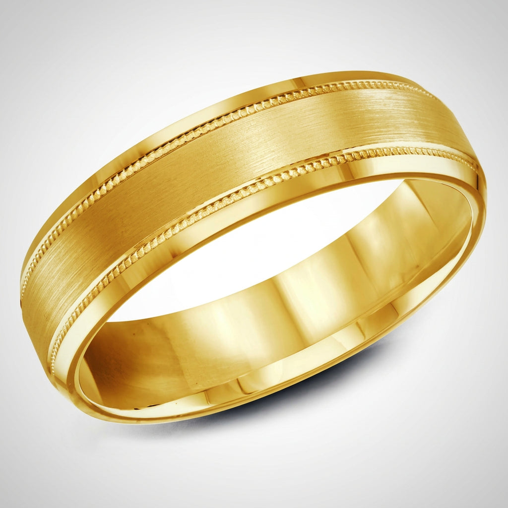 Brushed Beveled Edge Wedding Ring in 14k Yellow Gold Man's Band 6 mm - Thenetjeweler