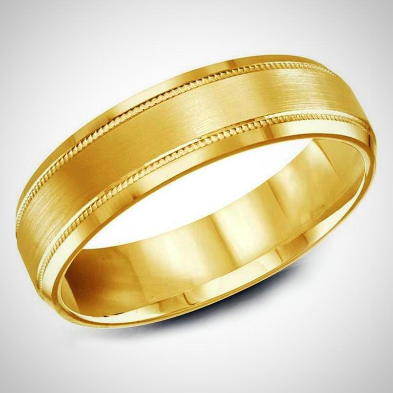 Brushed Beveled Edge Wedding Ring in 14k Yellow Gold Man's Band mm