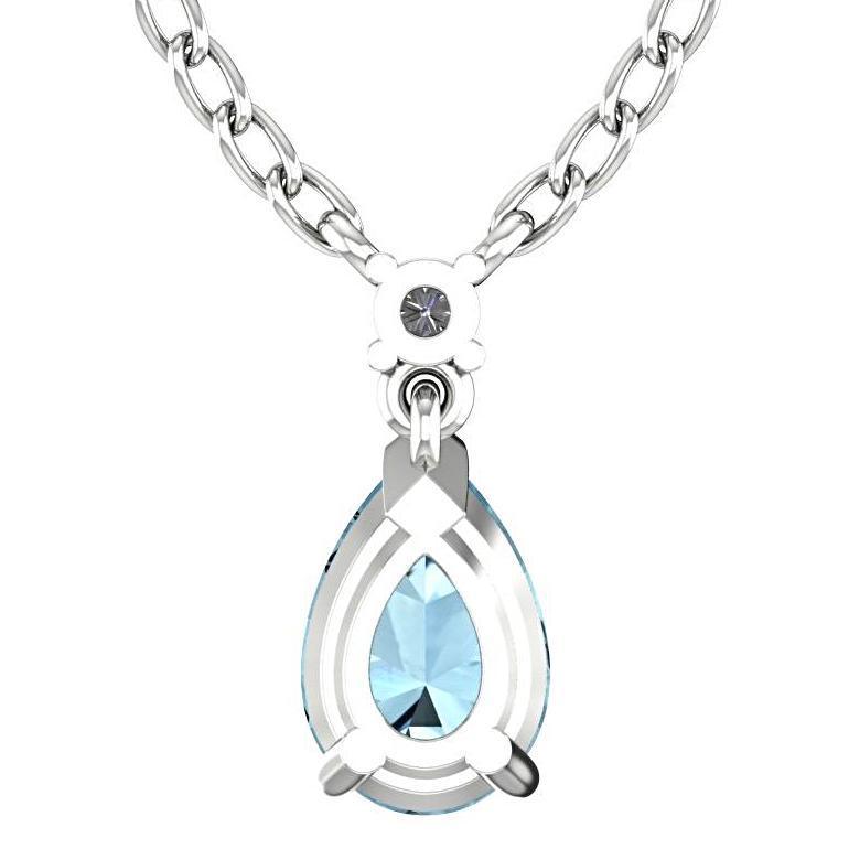 Blue Topaz Pear Shaped Pendant Diamond Necklace 14K White Gold - Thenetjeweler