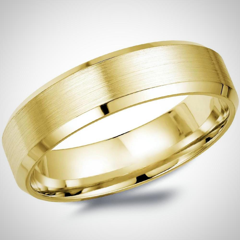 Brushed Center Comfort Fit Wedding Ring Yellow Gold 14K Mens Band 6 mm - Thenetjeweler