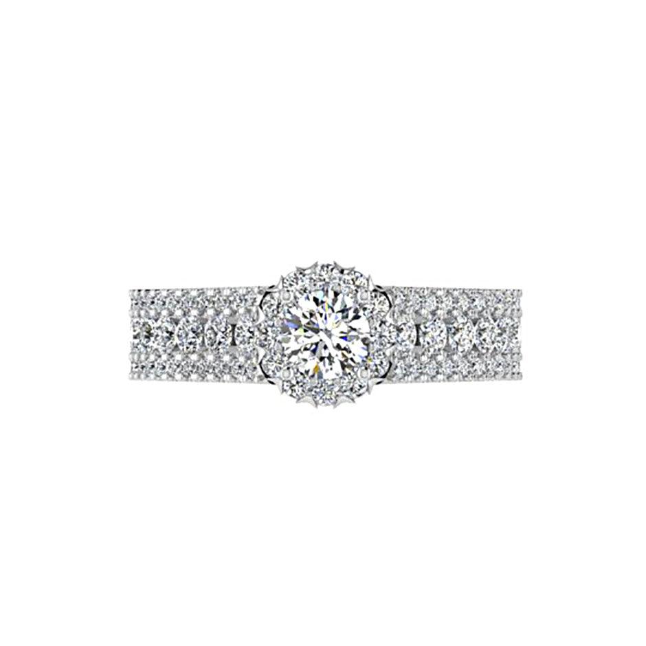 Halo Three Row Diamonds Ring - Thenetjeweler