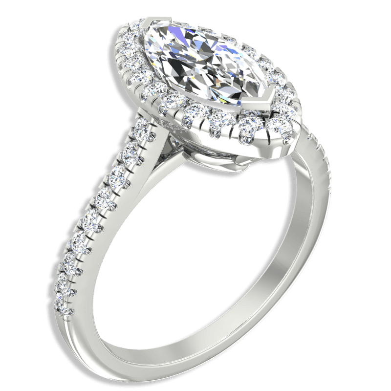 Marquise Cut Halo Diamond Engagement Ring 14K White Gold - Thenetjeweler