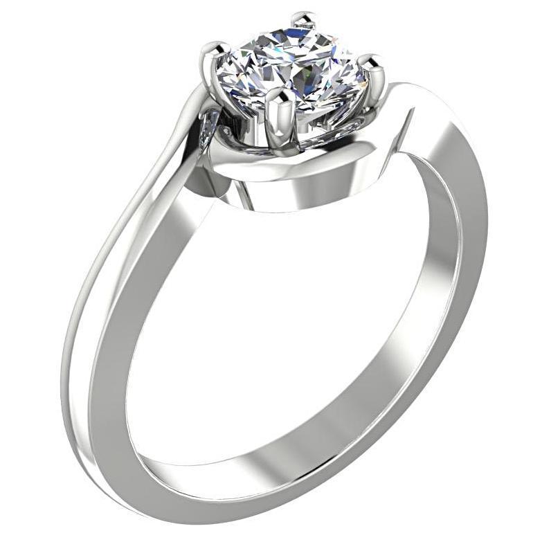 Solitaire Round Diamond Twist Band Engagement Ring 18K White Gold - Thenetjeweler