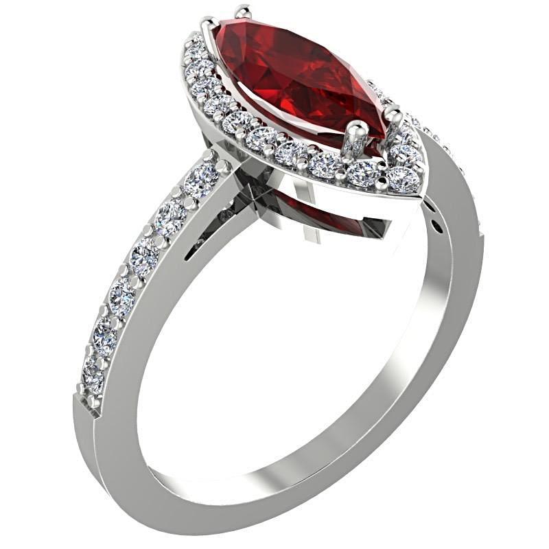 Garnet Marquise Halo Diamond Ring 14K White Gold - Thenetjeweler