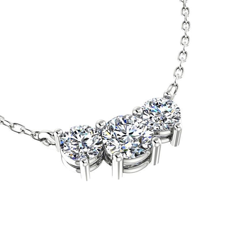 Three Stone Diamond Pendant Necklace 14K White Gold - Thenetjeweler