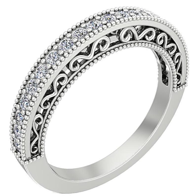 Round Diamond Milgrain Ring with Detailed Design 14K White Gold - Thenetjeweler