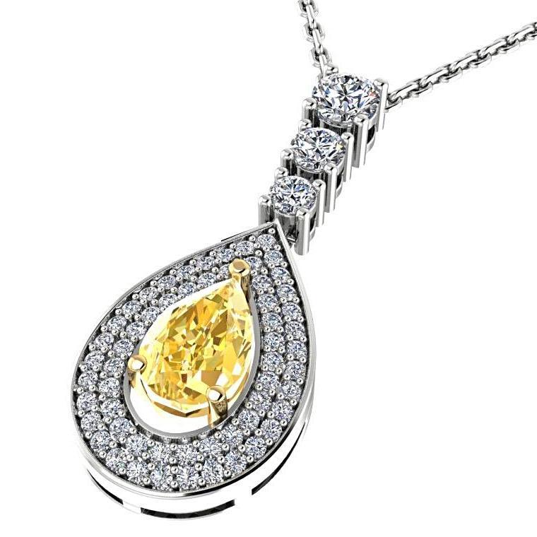 Pear Citrine Diamond Pendant Necklace 14K White Gold - Thenetjeweler