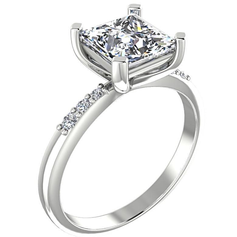 Princess Cut Diamond Engagement Ring with Side Stones 14K White Gold - Thenetjeweler