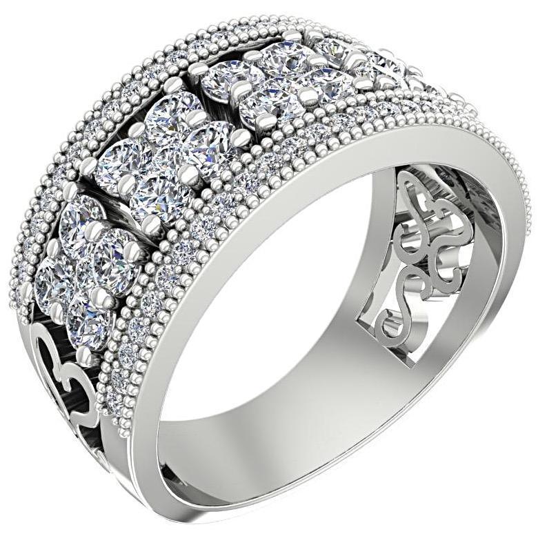 Flower Diamond Milgrain Ring with Side Detail 14K White Gold - Thenetjeweler