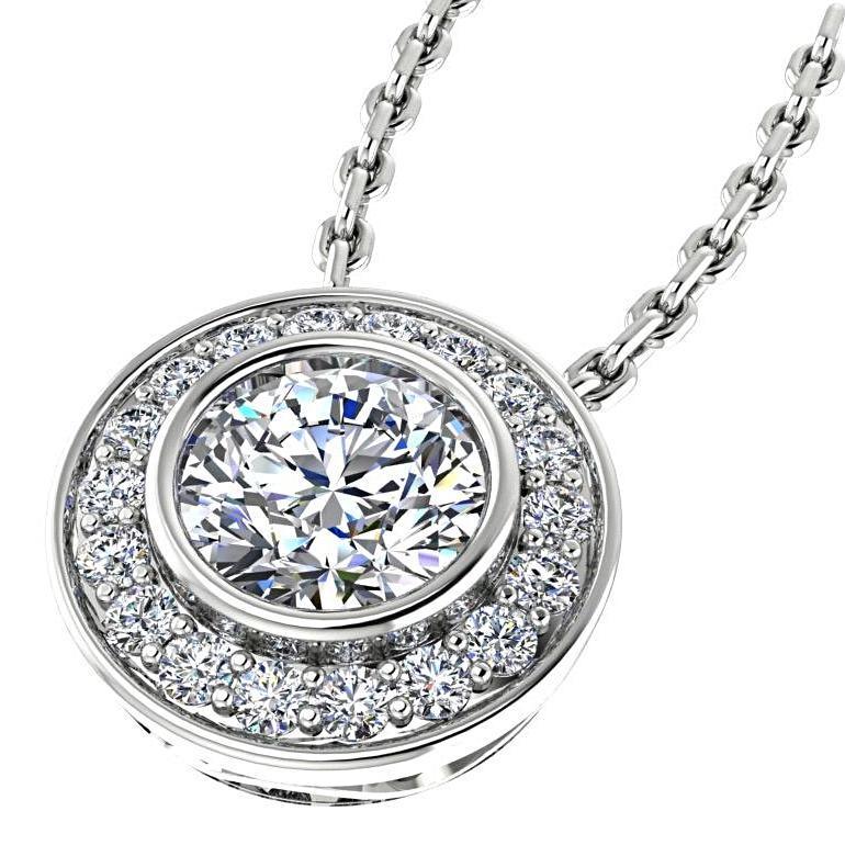 Round Diamond Halo Pendant Necklace Setting 14K White Gold - Thenetjeweler