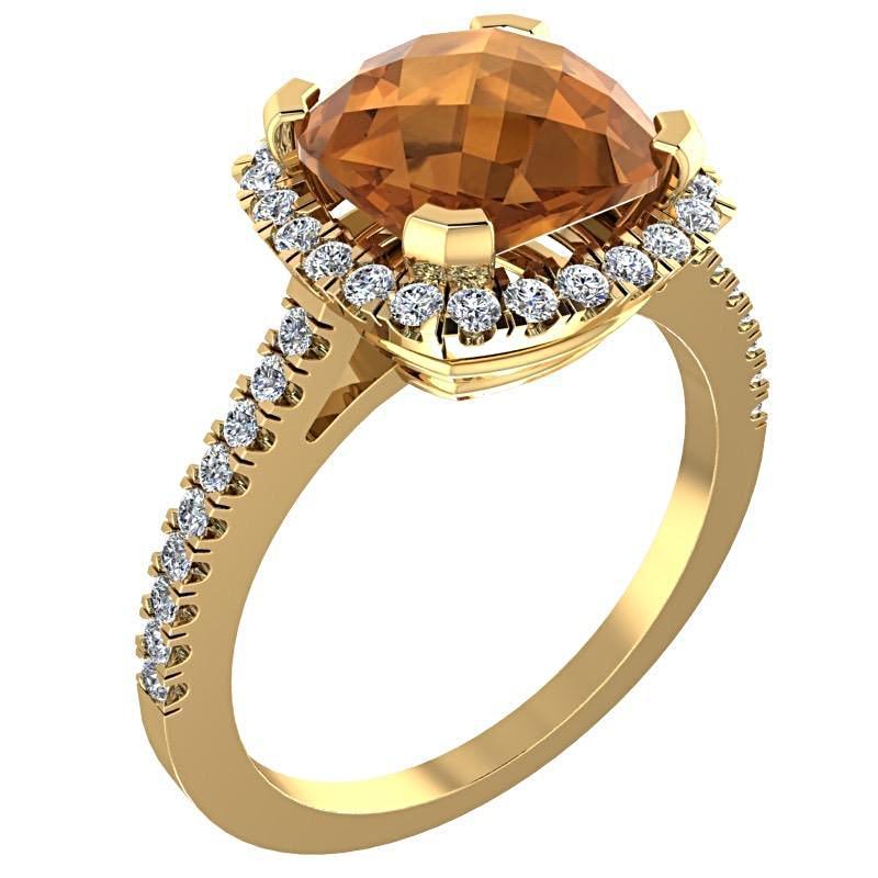 Citrine Cushion Diamond Halo Ring 18K Yellow Gold - Thenetjeweler