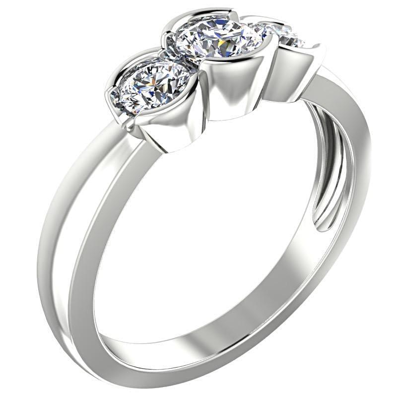 Round Three Stone Engagement Ring 18K White Gold - Thenetjeweler