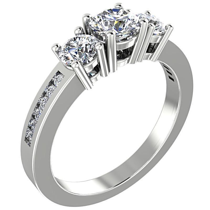 Round Three Stone Engagement Ring with Side Stones 14K White Gold - Thenetjeweler