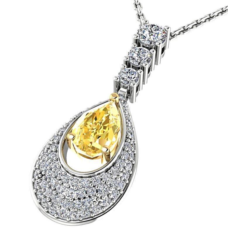 Pear Citrine Diamond Pendant Necklace 18K White Gold - Thenetjeweler