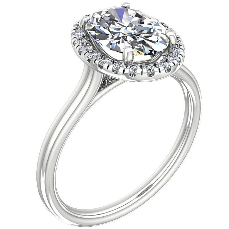 Oval Diamond Halo Engagement Ring 18K White Gold - Thenetjeweler
