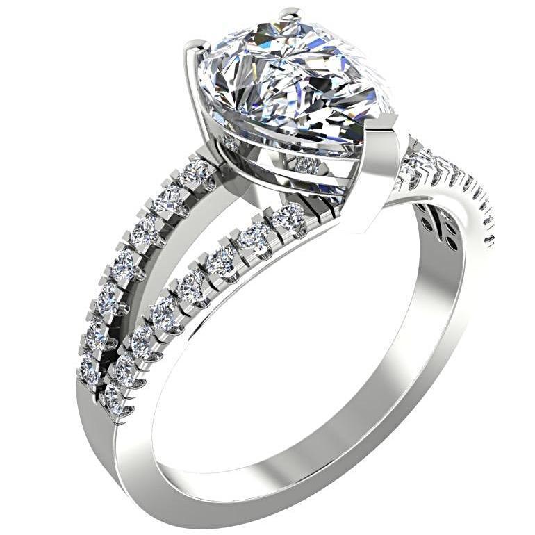 Pear Diamond Split Shank Engagement Ring with Side Stones 18K White Gold - Thenetjeweler