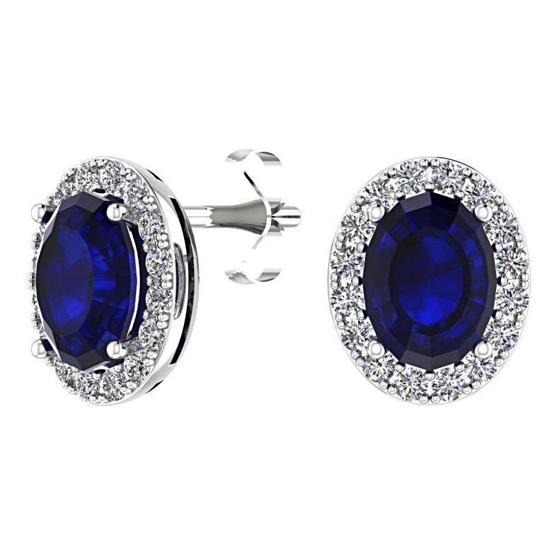 Oval Sapphire and Diamond Halo Stud Earrings - Thenetjeweler