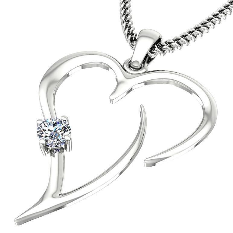 Heart Shaped Pendant Necklace with Diamond 14K White Gold - Thenetjeweler