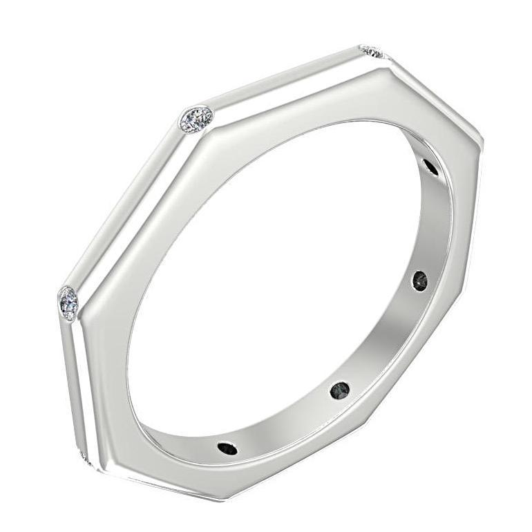 Octagonal Ring with Diamonds 14K White Gold - Thenetjeweler