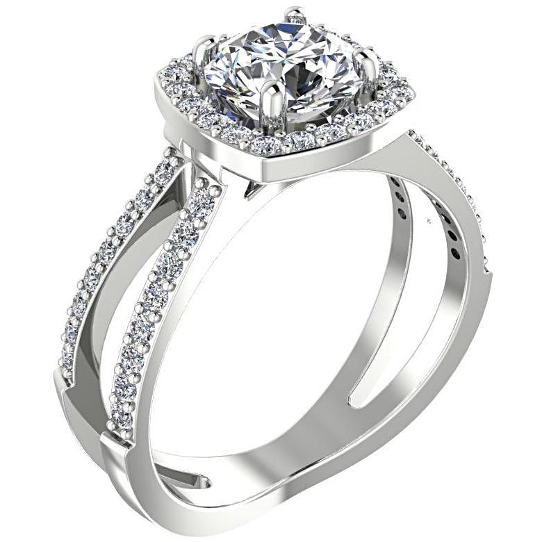 Round Diamond Halo Split Shank Engagement Ring 18K White Gold - Thenetjeweler
